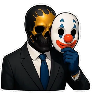 🤡 หน้ากาก, หัวกะโหลก, ตัวตลก, สูท, เนคไท, ถุงมือ telegram sticker