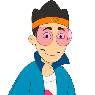 🙂 cartoon, character, glasses, orange headband, pink glasses telegram sticker