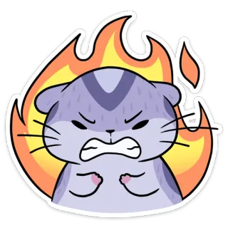 😡 고양이, 화난, 불꽃, 스티커, 만화, 감정 telegram sticker