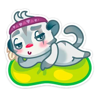 😏 kartun, hewan, stiker, imut, santai, berbaring, malas, santai telegram sticker