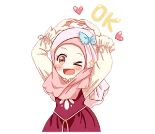 😉 Hiyab, Chica anime, Corazón, Musulmán, Dibujo animado, Lindo whatsapp sticker