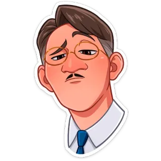 🤔 ผู้ชาย, การ์ตูน, ตัวละคร, แว่นตา, หนวด, หน้า, ภาพเหมือน telegram sticker