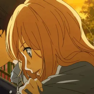 💛 Anime, Meisje, Verdrietig, Portret, Emotioneel telegram sticker