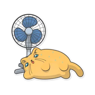 🔥 kucing, penggemar, kelelahan, panas, musim panas, kartun whatsapp sticker