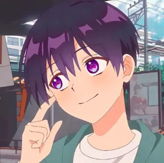 🥰 anime, boy, smile, cute, purple hair, anime character telegram sticker