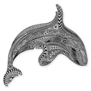 🐋 orca, whale, sticker, animal, sea creature, marine life, doodle, black and white telegram sticker