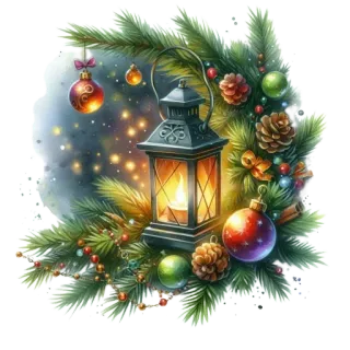 🎄 คริสต์มาส, เครื่องประดับ, ฤดูหนาว, วันหยุด, สน, โคมไฟ, ของตกแต่ง, รื่นเริง whatsapp sticker