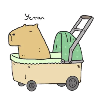 😞 Устал capivara, cansado, carrinho de bebê, fofo, desenho animado telegram sticker