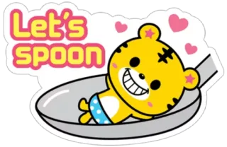 😁 Let's spoon tigre, cucchiaio, animale, carino, cartone animato telegram sticker