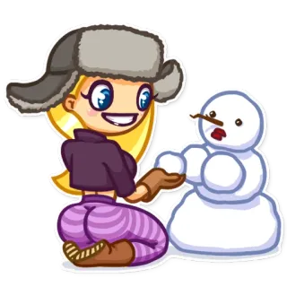 ⛄ snow, snowman, winter, cartoon, girl, hat telegram sticker
