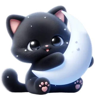 😴 gato, gatinho, lua, fofo, desenho animado, estrelas, gato preto, animal whatsapp sticker