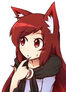 🤔 anime meisje, kattenoren, rood haar, schattig, kawaii, chibi telegram sticker
