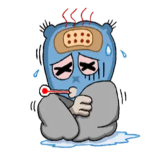 🤒 ป่วย, ไข้, ปรอทวัดไข้, การ์ตูน, เศร้า, ไม่สบาย telegram sticker