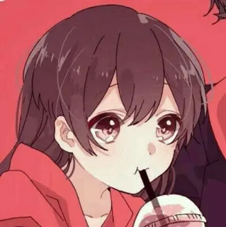 😶 动漫女孩, 喝, 可爱, 卡通, 漫画, 草莓, 情侣 whatsapp sticker