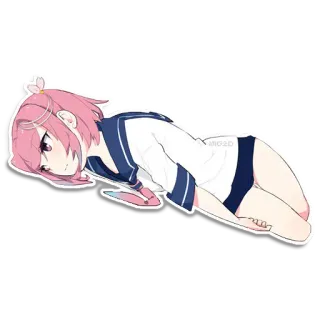 😒 Anime, Garota, Uniforme escolar, Deitada, Desenho animado, Cabelo rosa telegram sticker