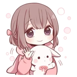 🌟 Anime, Dibujos animados, Lindo, Chica, Conejo, Kawaii, Chibi telegram sticker