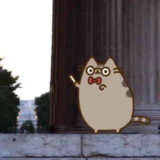 🐓 Pusheen 猫, メガネ, 蝶ネクタイ, かわいい, 教授 telegram sticker