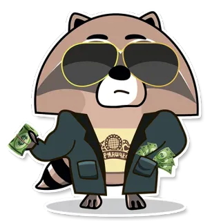 👑 너구리, 돈, 갱스터, 만화, 선글라스, 동물 telegram sticker