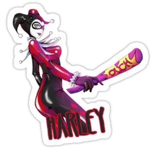😌 Harley Quinn HARLEY Harley Quinn, DC Comics, Vilão, Taco de beisebol, Quadrinhos, Adesivo telegram sticker