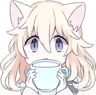 💗 anime, cat girl, kawaii, cute, drink, manga, cartoon, cup telegram sticker