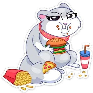 🍔 hámster, comida, comiendo, hamburguesa, patatas fritas, pizza, refresco whatsapp sticker