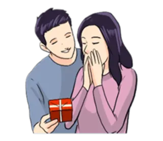 🎁 amor, presente, casal, romance, relacionamento, desenho animado, afeição telegram sticker