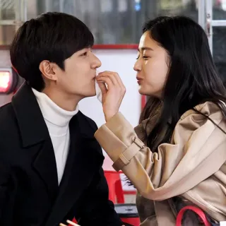 ❤️ coppia, mangiare, coreano, cibo, imboccare telegram sticker