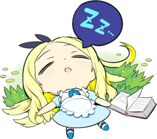 😴 ZZ... 睡觉, 可爱, Q版, 爱丽丝梦游仙境, 金发, 书, 做梦, 卡通 whatsapp sticker