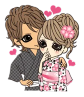 💞 kartun, pasangan, cinta, yukata, hati, anime, kawaii telegram sticker