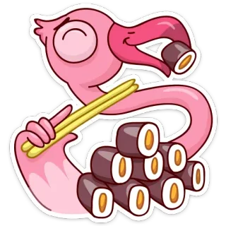 🍣 火烈鸟, 寿司, 食物, 鸟, 卡通, 可爱 telegram sticker