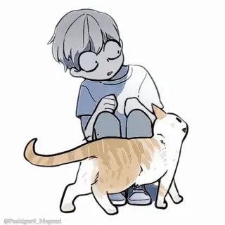 🌩 @Pushiger0_Mogami мальчик, кот, питомец, иллюстрация, аниме, манга, ребенок whatsapp sticker