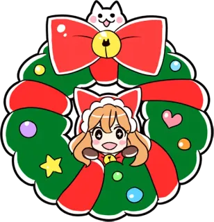 🎄 Natal, karangan bunga, kucing, anime, ilustrasi, liburan telegram sticker