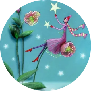 😢 Frau, Sterne, Blumen, Fantasy, verspielt, Kunst, Illustration telegram sticker