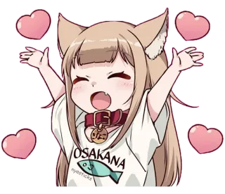 🖤 OSAKANA Anime, Catgirl, Kawaii, Lindo, Manga, Corazones, Pez telegram sticker