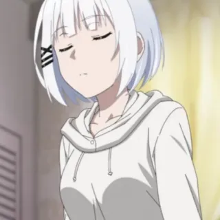 🍁 anime, garota, cabelo branco, olhos fechados, moletom com capuz telegram sticker