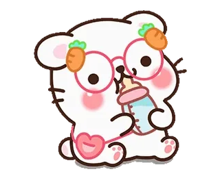 🧃 น่ารัก, คาวาอิ, สัตว์, การ์ตูน, แว่นตา, ขวดนม telegram sticker
