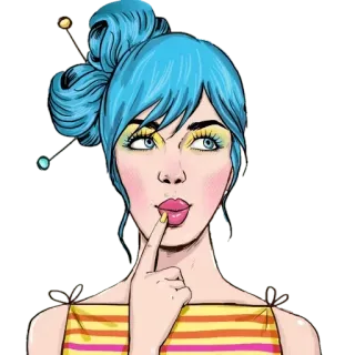 🤔 Frau, Mädchen, blaue Haare, Make-up, Cartoon, Illustration, Schönheit, Schmollmund telegram sticker