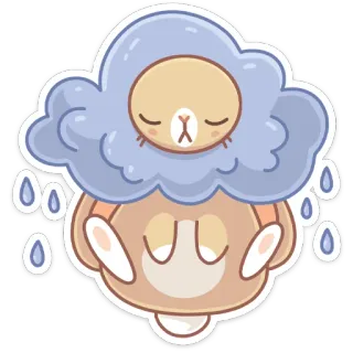 😫 rabbit, cloud, rain, sad, cute, animal telegram sticker