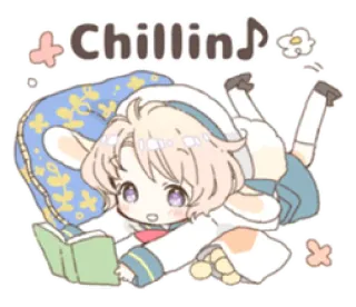 🌬 Chillin relajante, lindo, anime, chibi, leyendo, kawaii whatsapp sticker