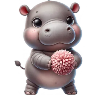 ☺️ hipopótamo, fofo, animal, desenho animado, flor, kawaii, adorável, ilustração telegram sticker