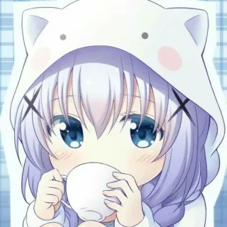 😶 anime, cute, kawaii, girl, chibi, coffee, hoodie telegram sticker