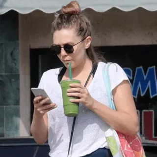 ◾️ woman, celebrity, phone, smoothie, sunglasses, street style, casual telegram sticker