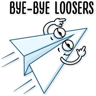 🖕 BYE-BYE LOOSERS 紙飛行機, 中指, 漫画, さようなら, 不快 telegram sticker