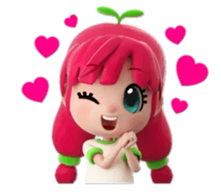 😉 mignon, dessin animé, coeur, fille, clin d'oeil, joyeux whatsapp sticker