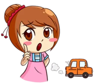 👍 desenho animado, personagem, menina, apontando, carro whatsapp sticker