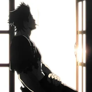🚬 Anime, Rauchen, Silhouette, Fenster, Nachdenklich, Mann, Zigarette, Innen whatsapp sticker