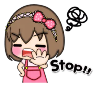 🤚 Stop!! stop, cartoon, girl, exclamation, cute, pink telegram sticker