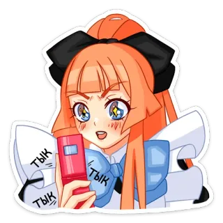☺️ ТЫК ТЫК ТЫК Аниме, Девушка, Телефон, Рыжие волосы, Бант, Мультфильм whatsapp sticker