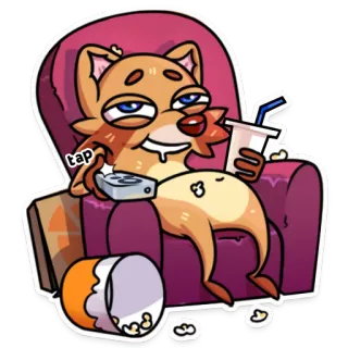 🍿 tap kartun, malas, sofa, popcorn, tv, binatang telegram sticker