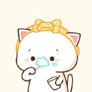🐱 chat, brossage de dents, dessin animé, mignon, animal, hygiène telegram sticker